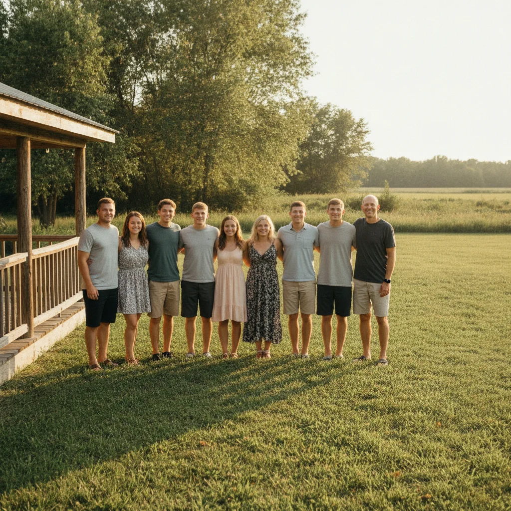 Two separate family groups photographed apart at the same reunion