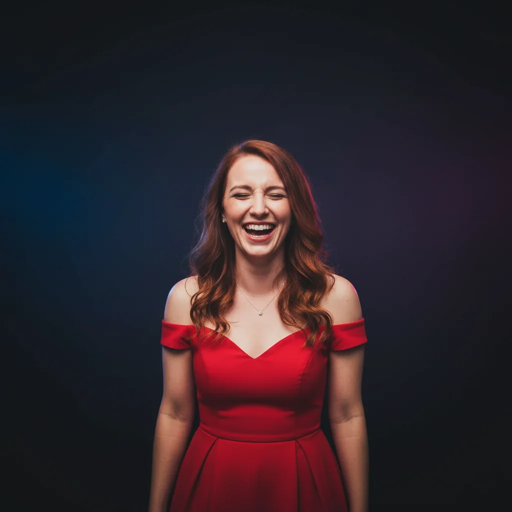 Bold comedian headshot with dark moody background and dramatic side lighting