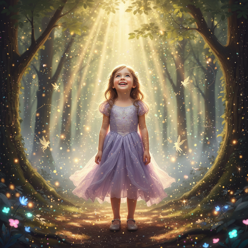Child composited into magical forest with fairy tale lighting