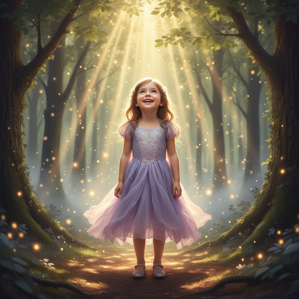 Child portrait and magical forest as separate images