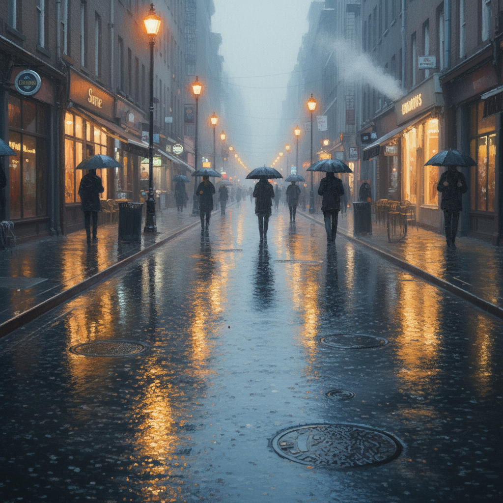 Same scene as impressionist painting with loose brush strokes and dappled light