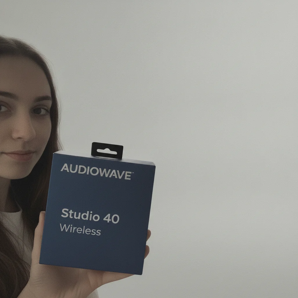 The same creator and headphones box on a plain backdrop in even light