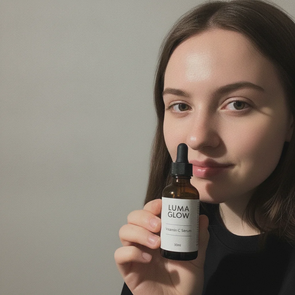 The same creator and serum bottle on a plain backdrop in soft light