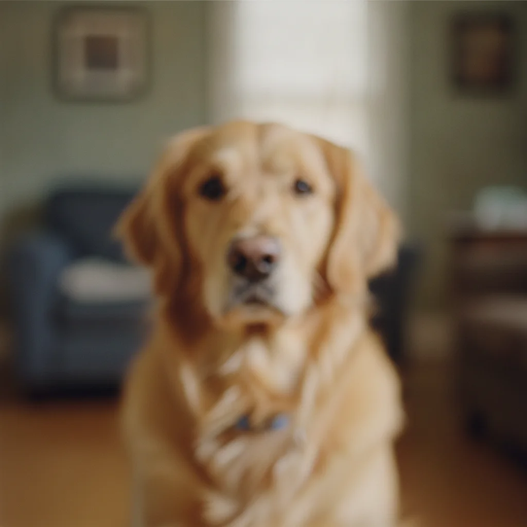 The same photo with the blur reduced and the pose, background, and markings preserved