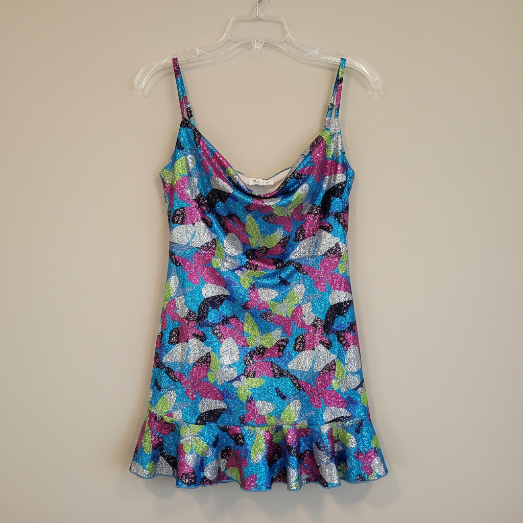 Y2K butterfly dress on hanger, basic modern phone photo