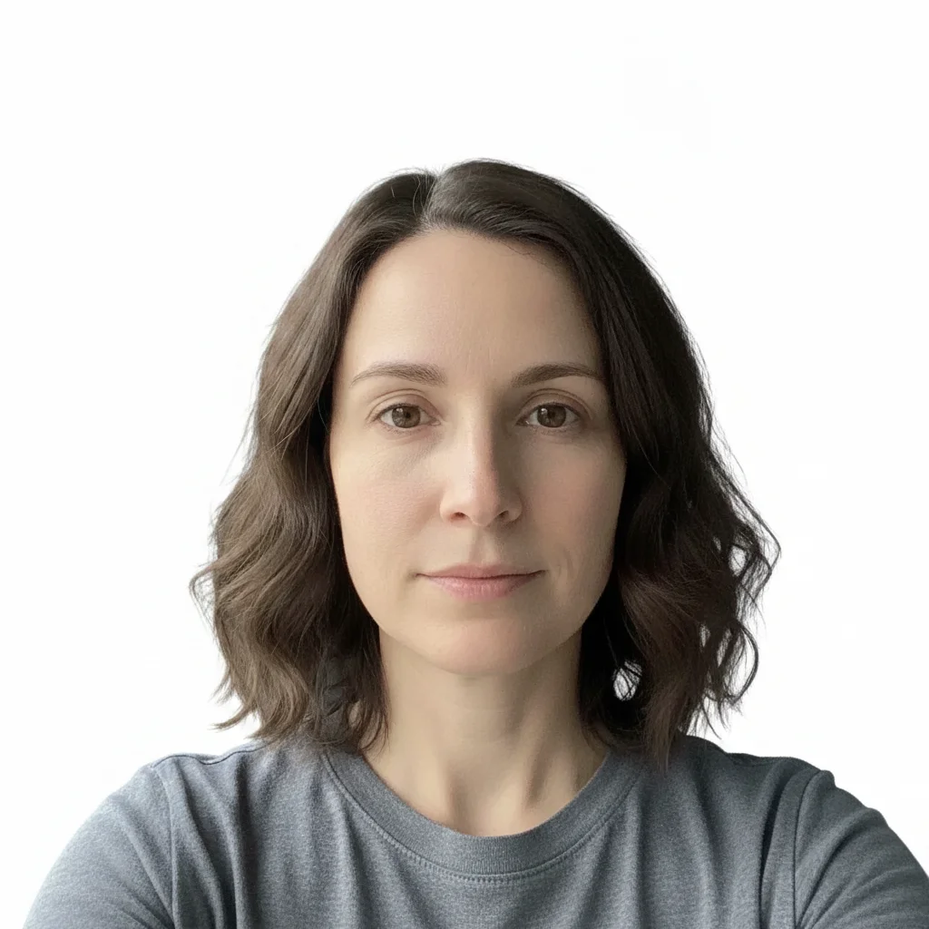 US digital passport photo formatted version: white background, centered head, square crop, natural face lighting preserved