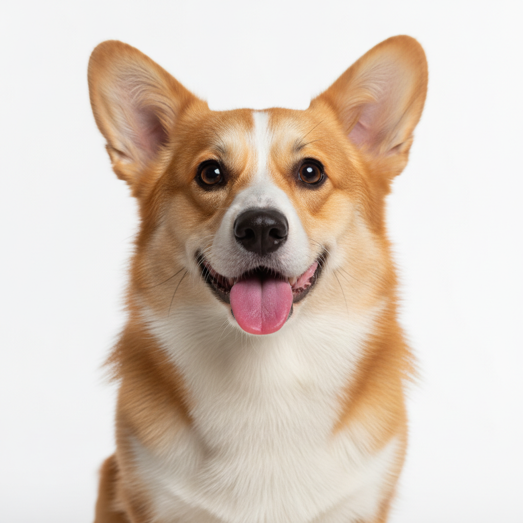 Corgi dog sitting against white background