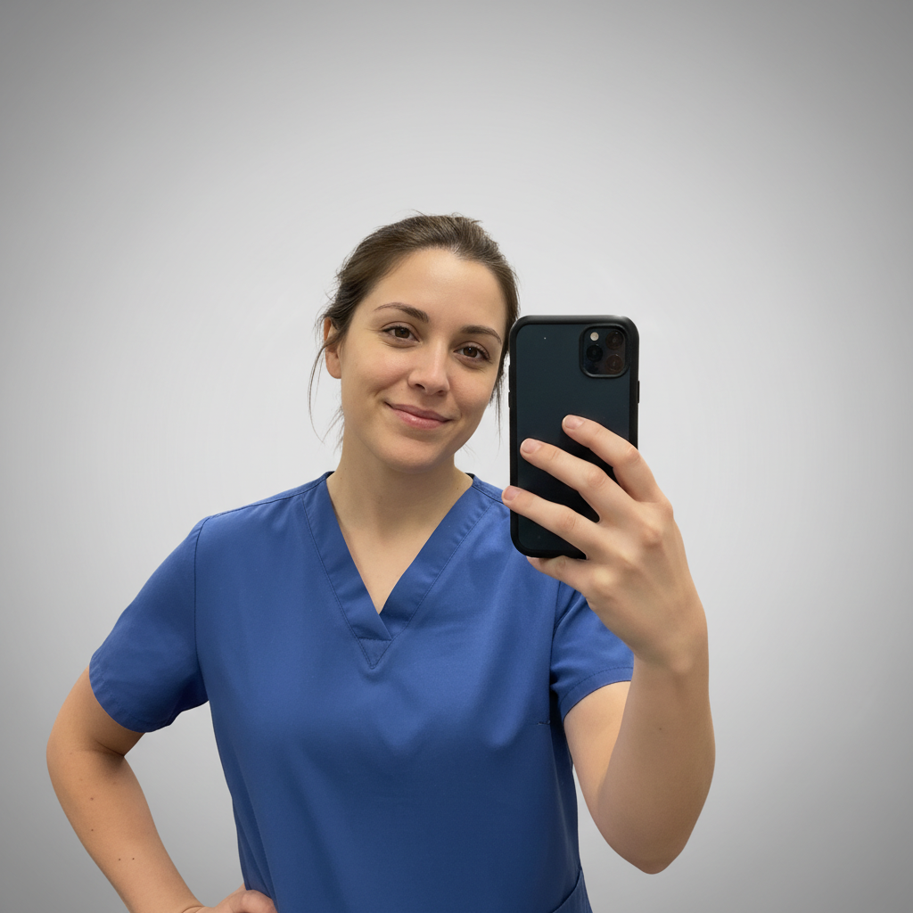 Professional headshot with studio backdrop and flattering lighting