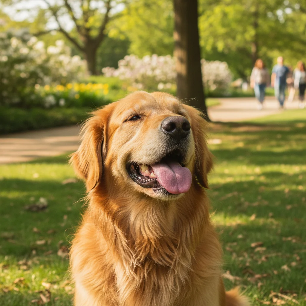 Happy dog outdoors with tongue out