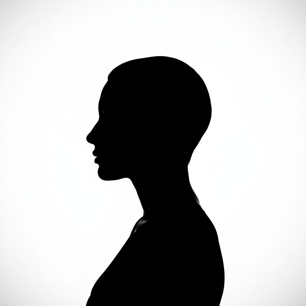 High-contrast black profile silhouette on white background ready for double exposure