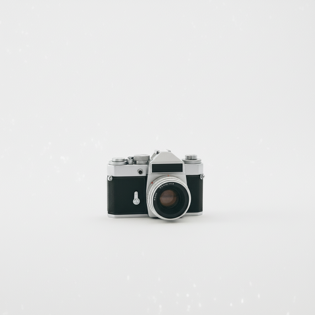 Same vintage camera on clean white professional background
