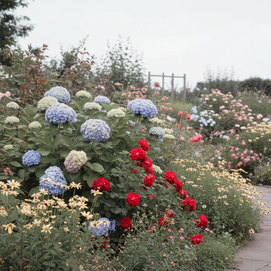 Same garden with rich, vibrant flower colors