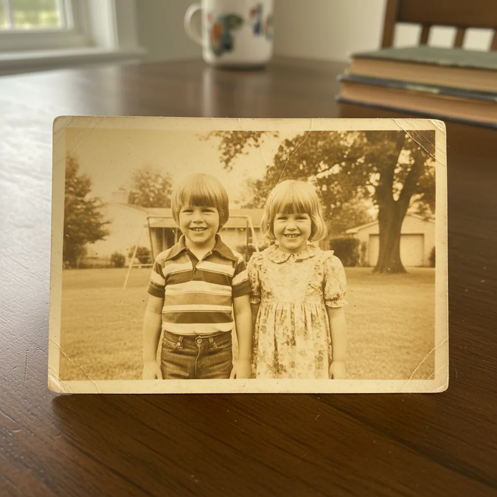 1970s childhood photo with heavy yellow color cast