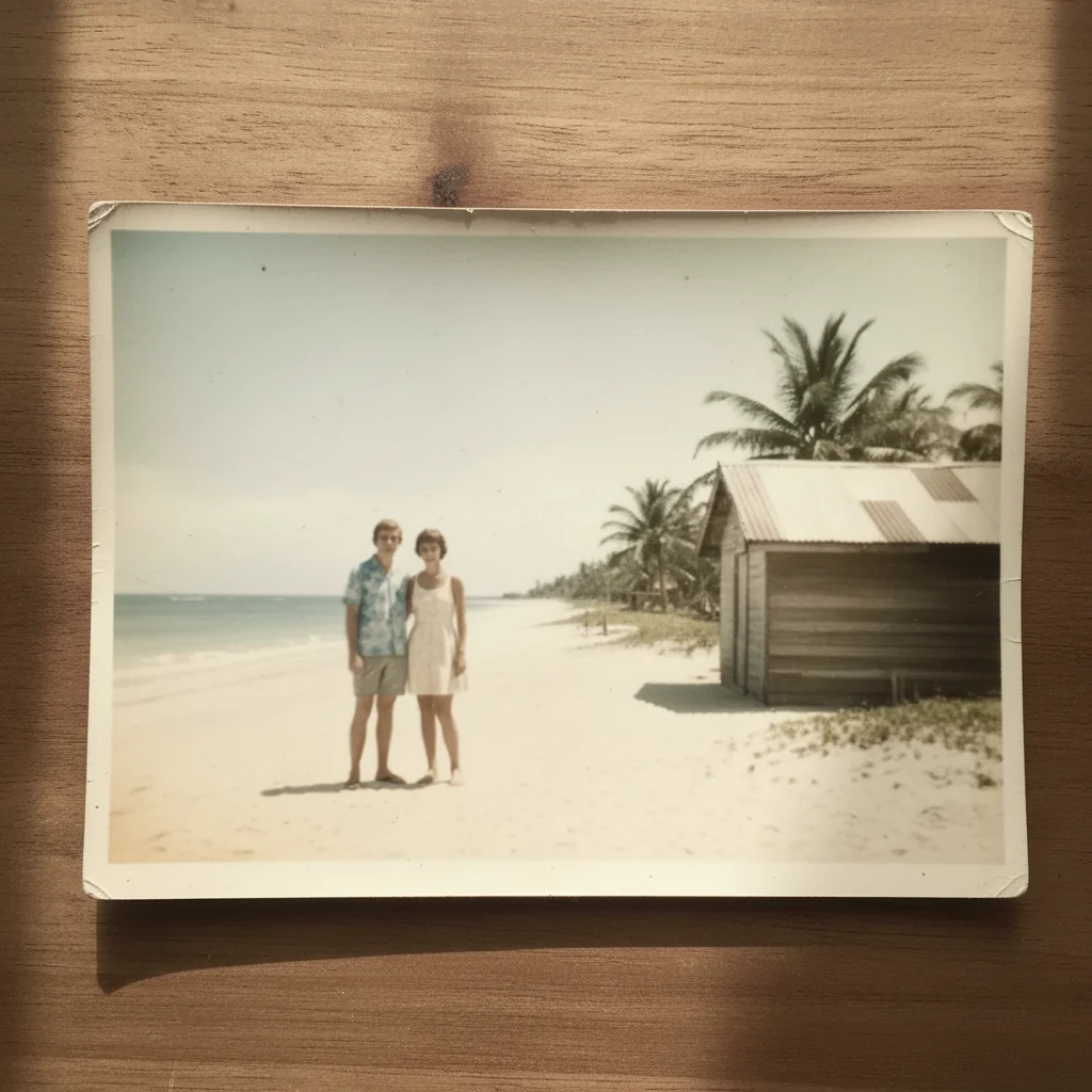 Same beach photo with restored natural colors and clarity