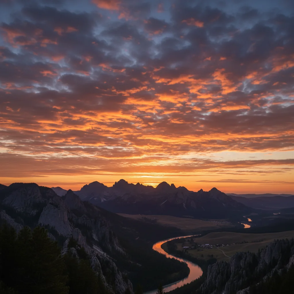 Same landscape with expansive dramatic sunset sky added