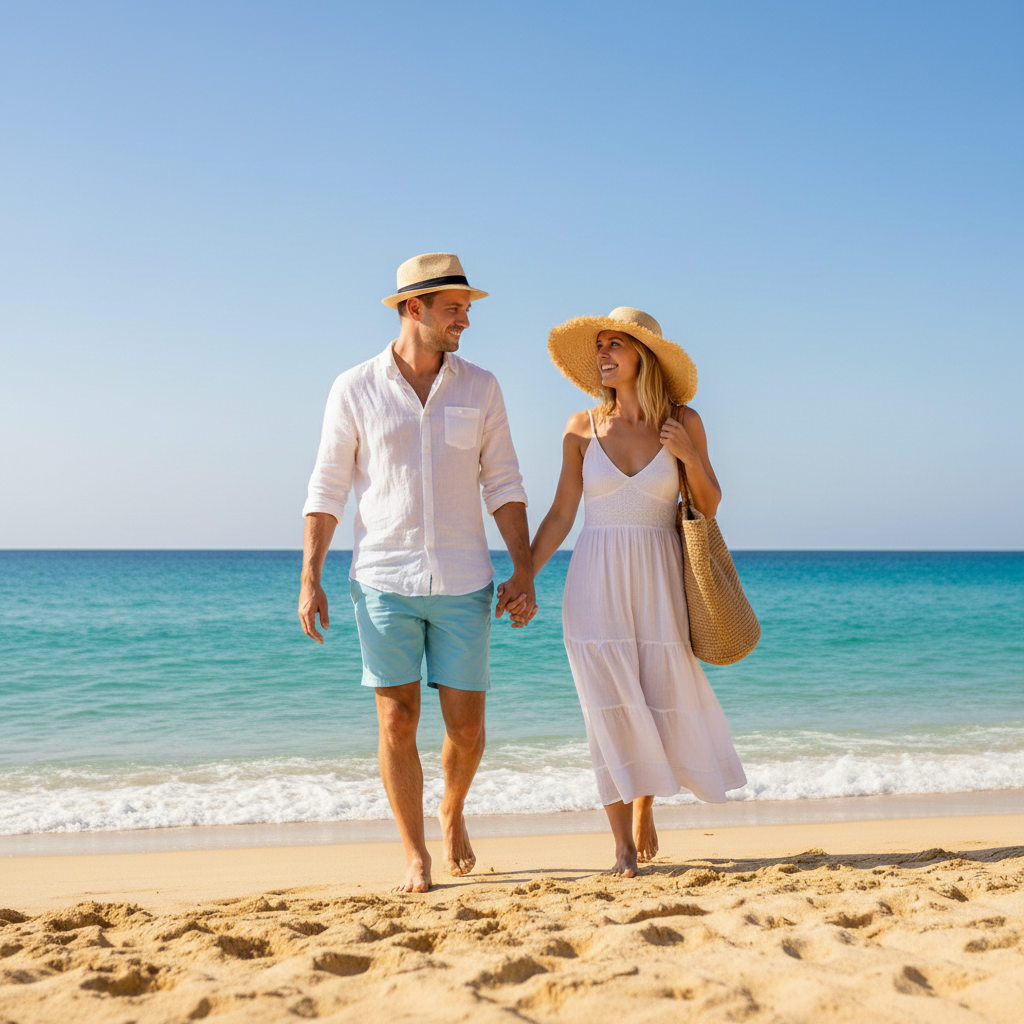 Same beach photo extended on all sides with continuous sand, water, and sky