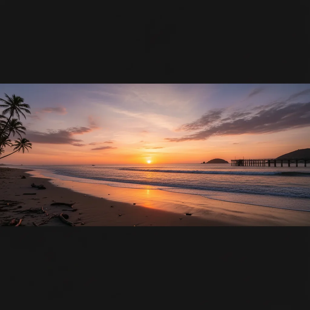 Same beach sunset extended to panoramic widescreen format