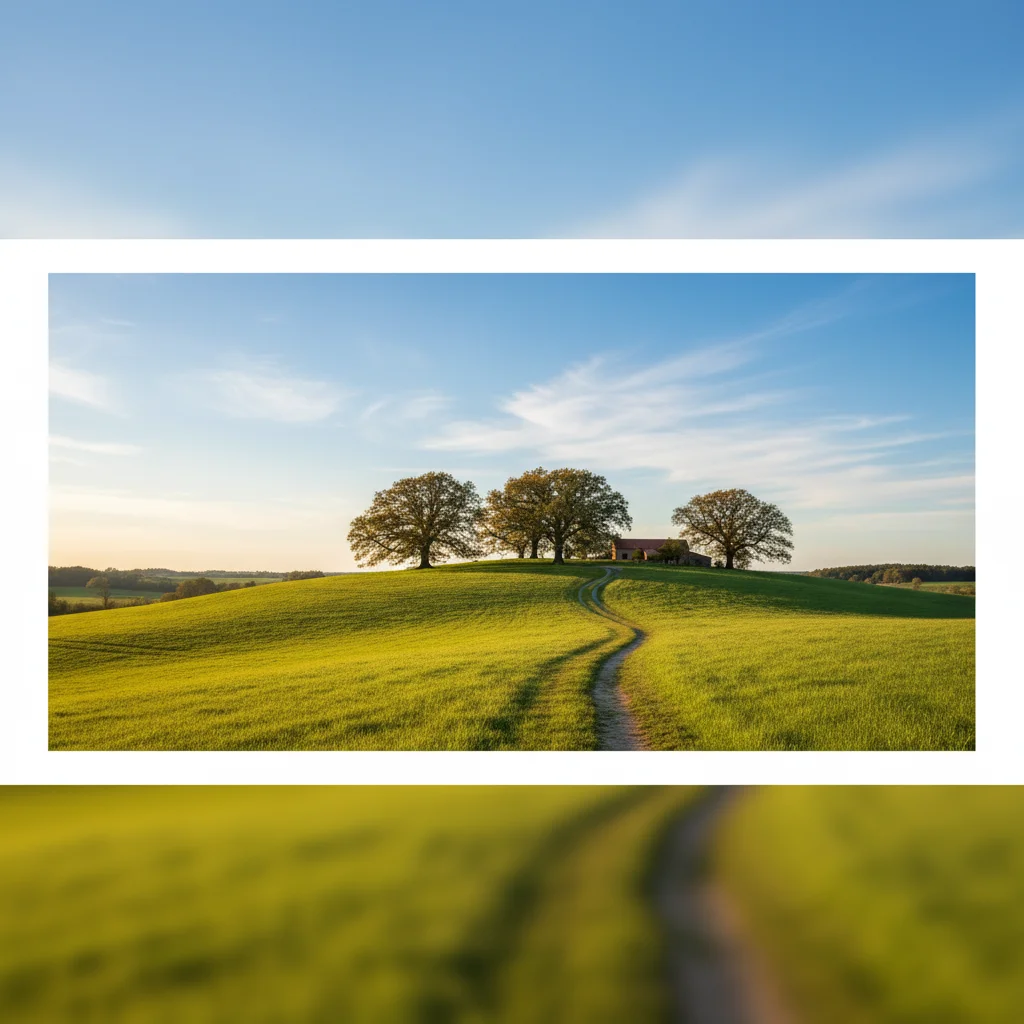 Wide horizontal landscape photo of tree in field