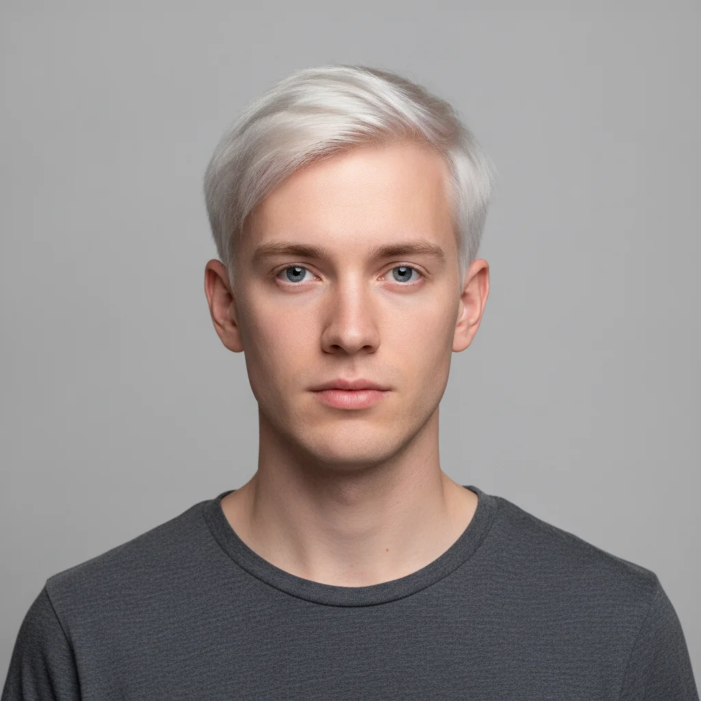 Studio portrait of a second person with blonde hair and blue eyes