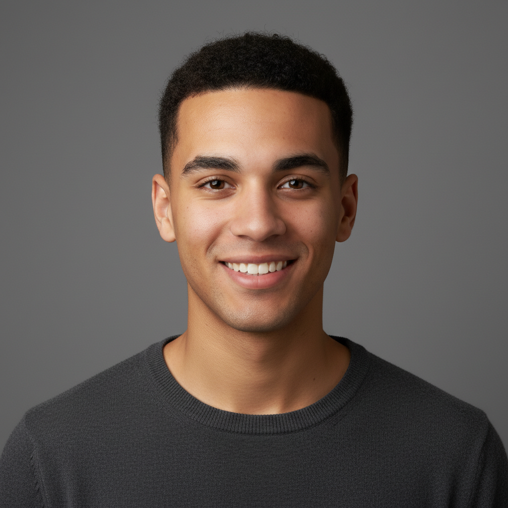 A morphed face blending the siblings' features together