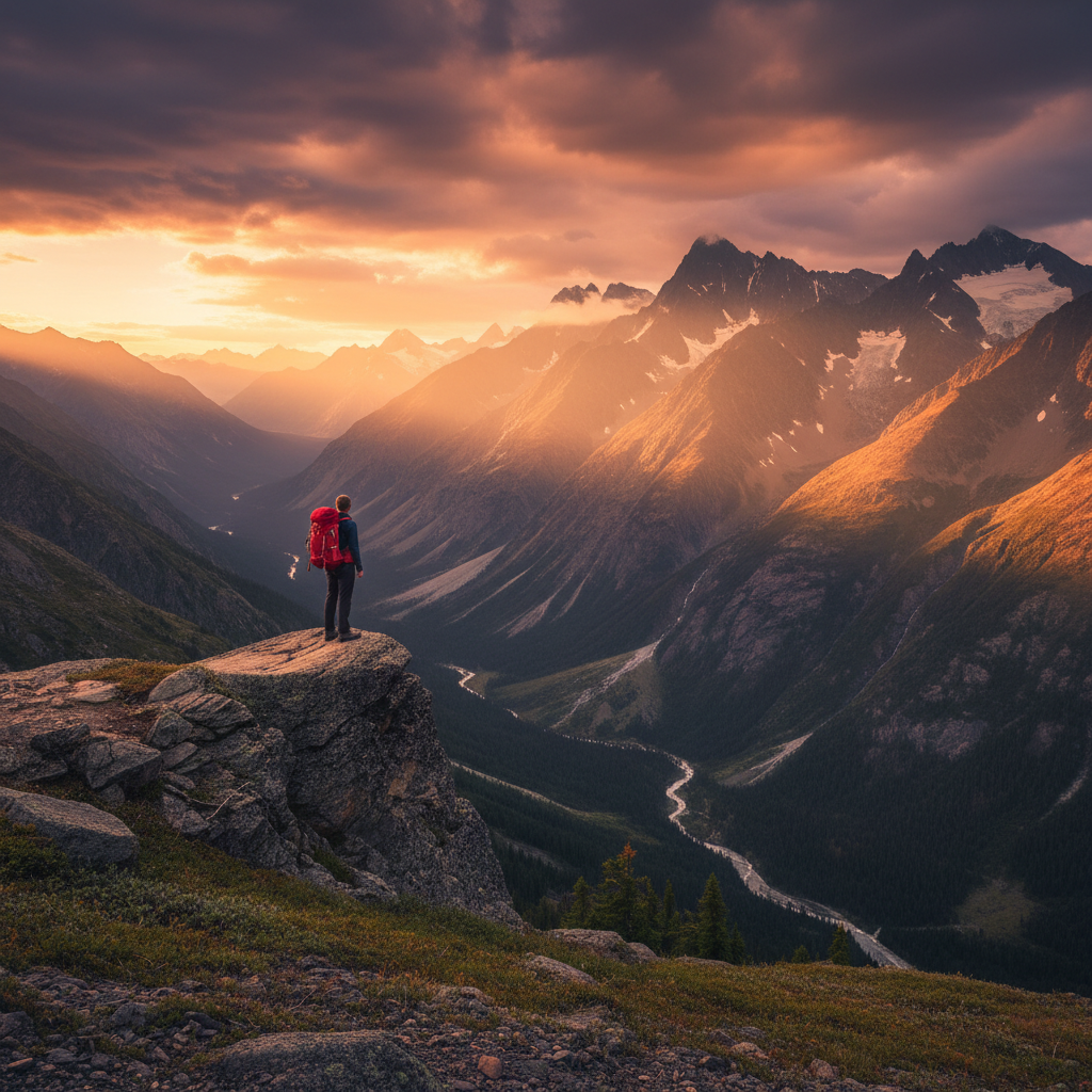 Slightly tall landscape of person at mountain overlook