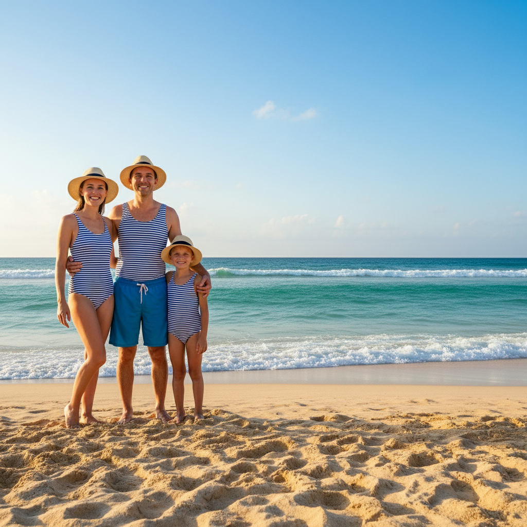 Clean family beach photo with stranger removed