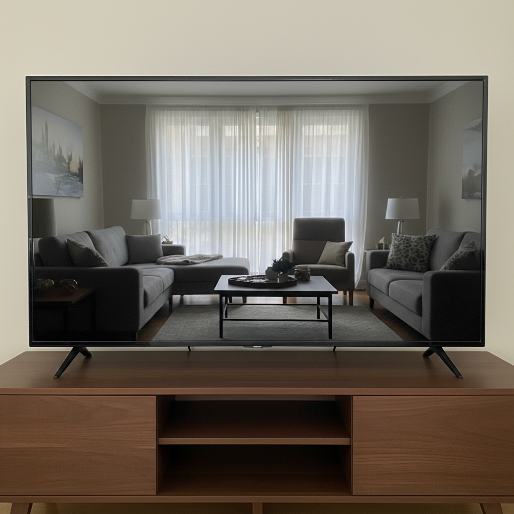 Same TV with clean dark screen, no reflection