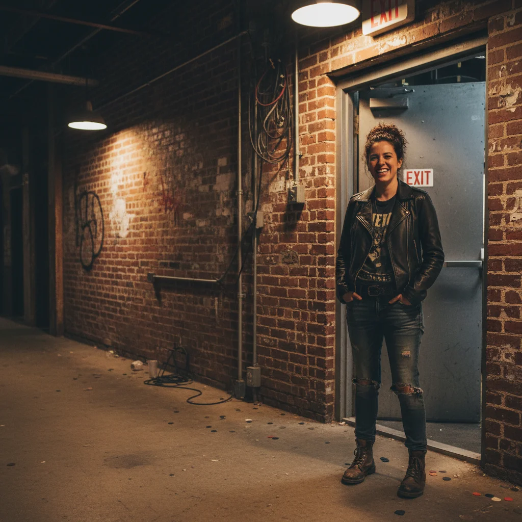 Person alone near a venue exit before the celebrity prank edit