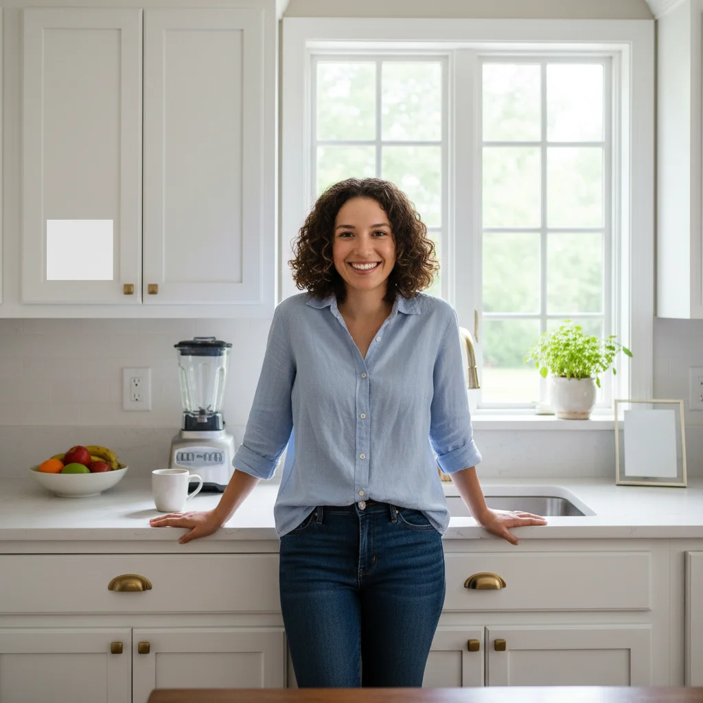 Person standing in their kitchen