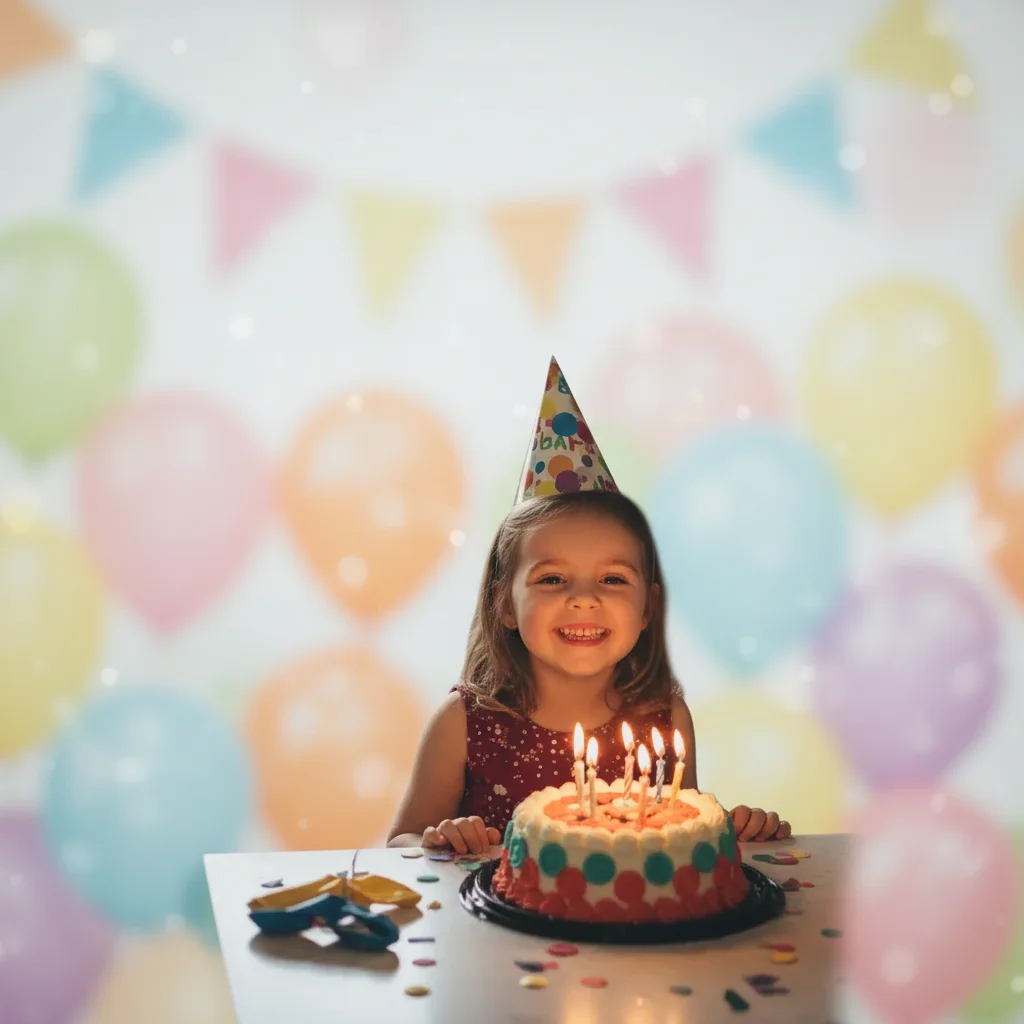 Birthday photo with clean soft blurred backdrop highlighting the celebration