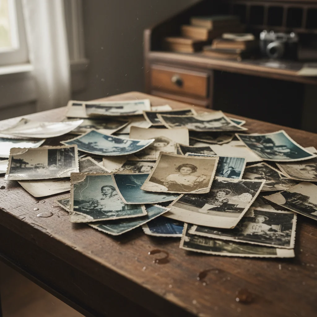 Portrait with cracks across surface and missing corner