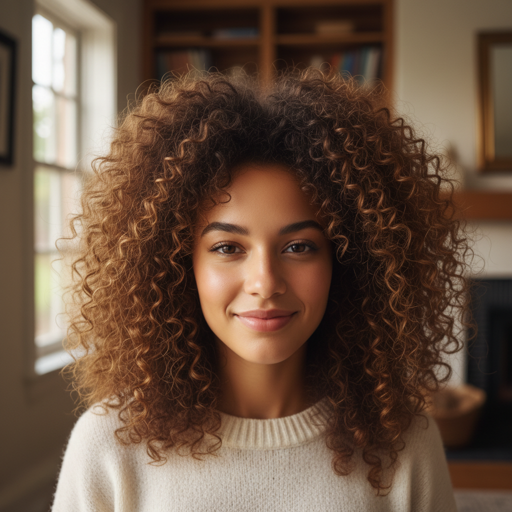 Same curly hair with smooth, defined, bouncy curls visible