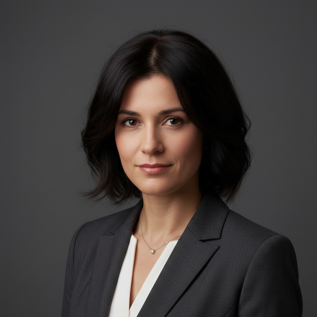 Same headshot with smooth, polished, camera-ready hair