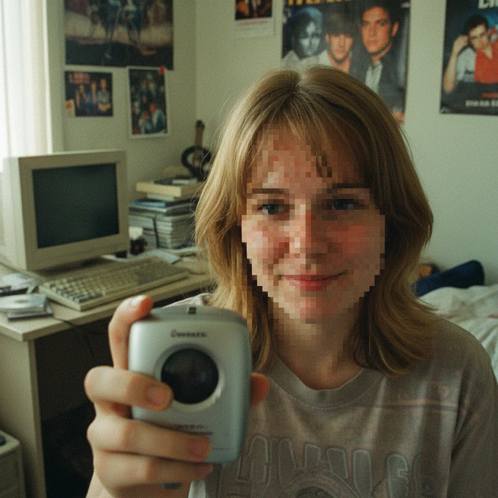 Pixelated old webcam photo with blocky face