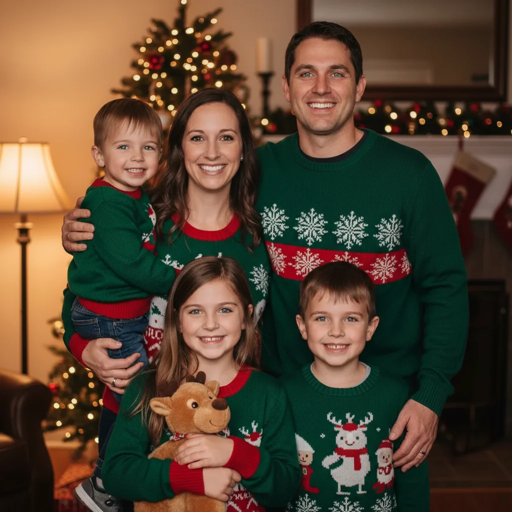 Same family portrait with all eyes showing natural colors