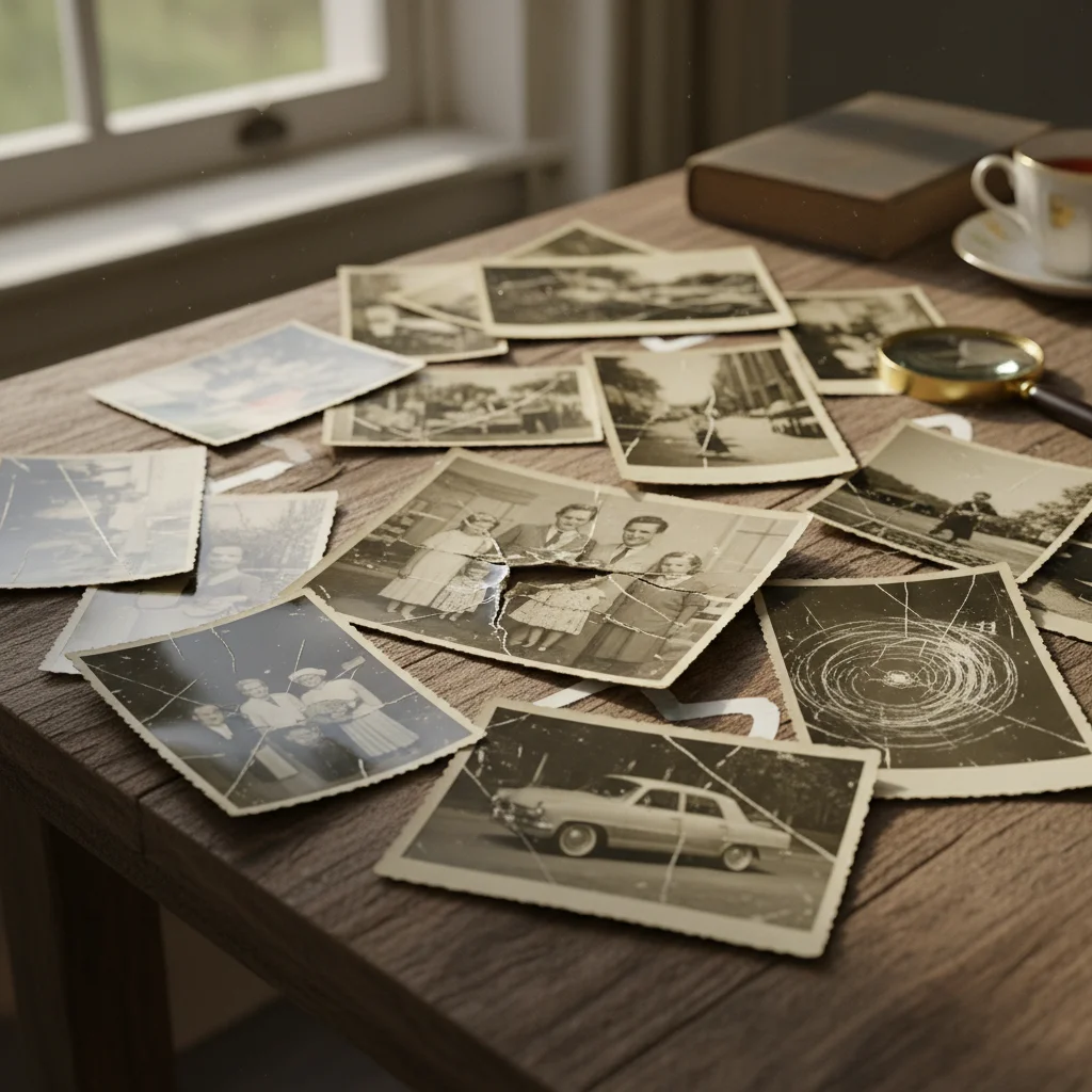 Classic car photo with many fine scratches across surface