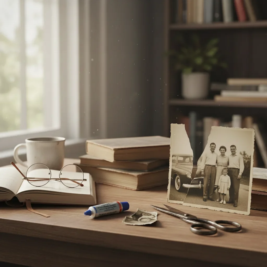 Complete beach photo with tear invisibly repaired