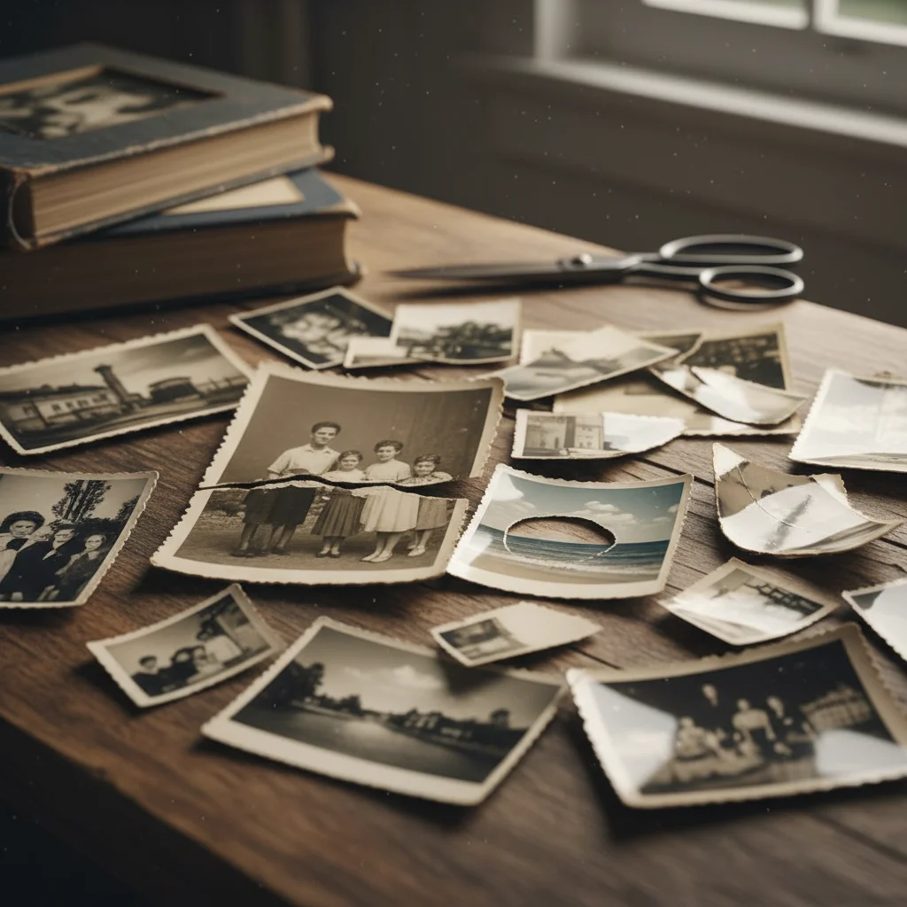 Wedding photo with decorative border torn off left side