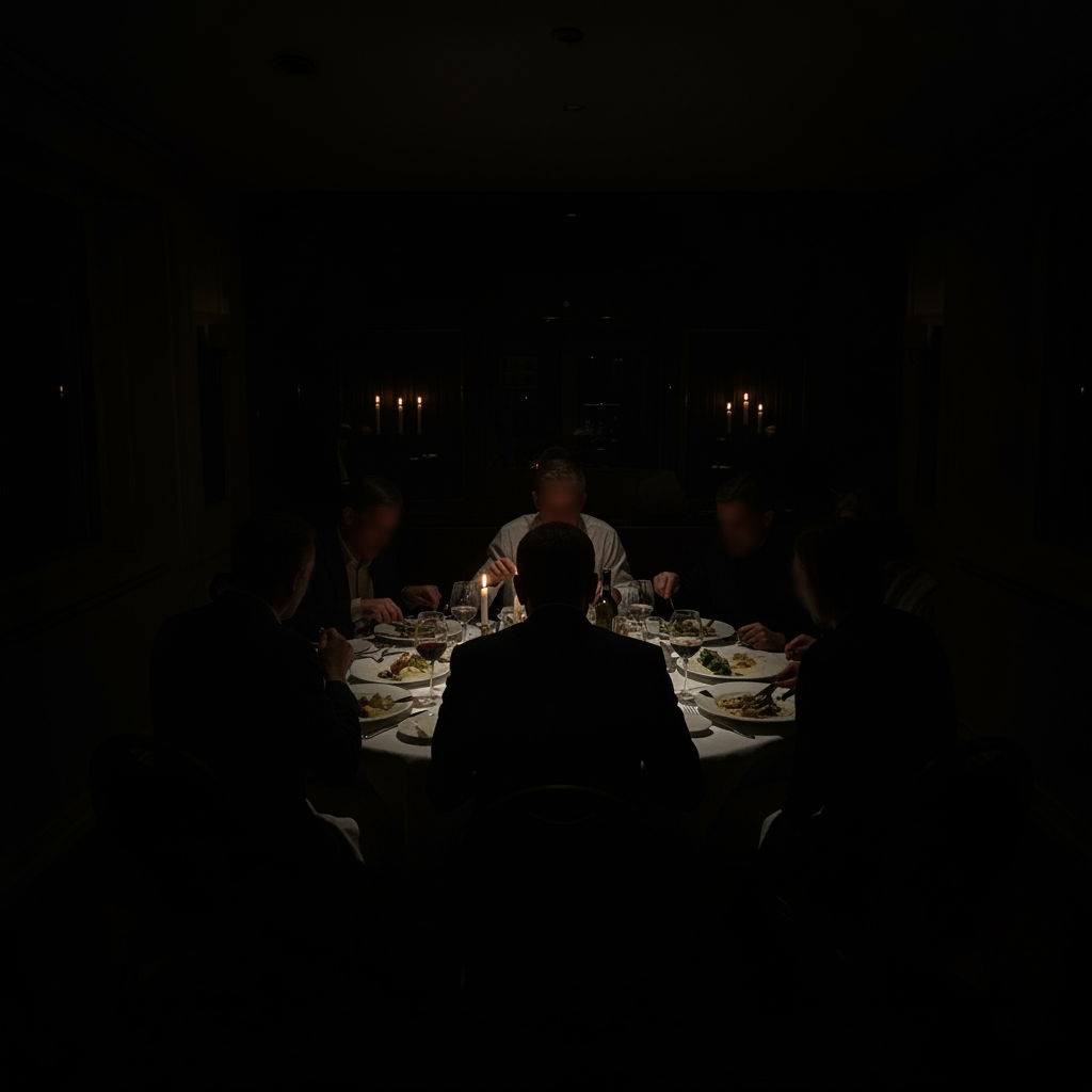 Same restaurant scene with visible faces and food, maintaining warm ambiance