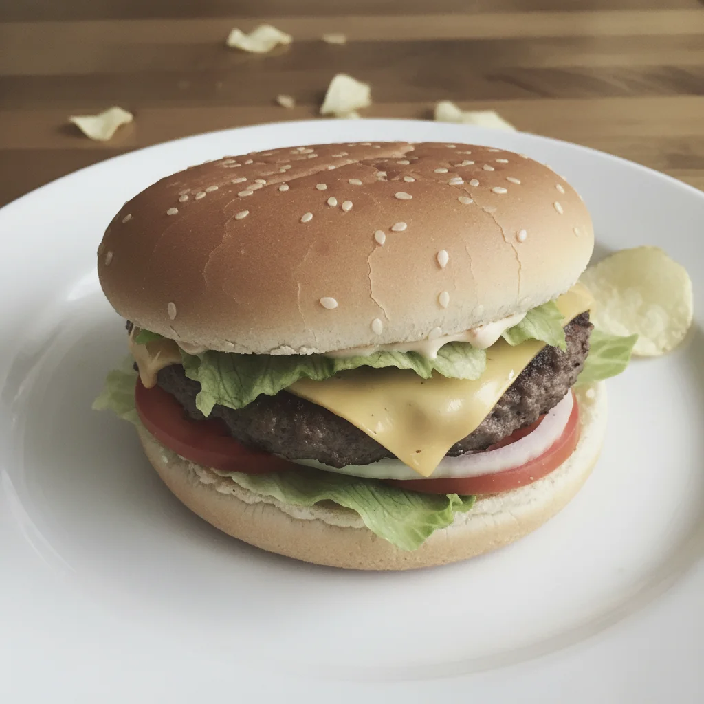 Plated dish with visible sauce drips and scattered crumbs