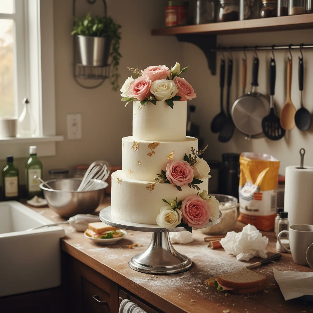 Chocolate dessert with flat lighting and harsh shadows