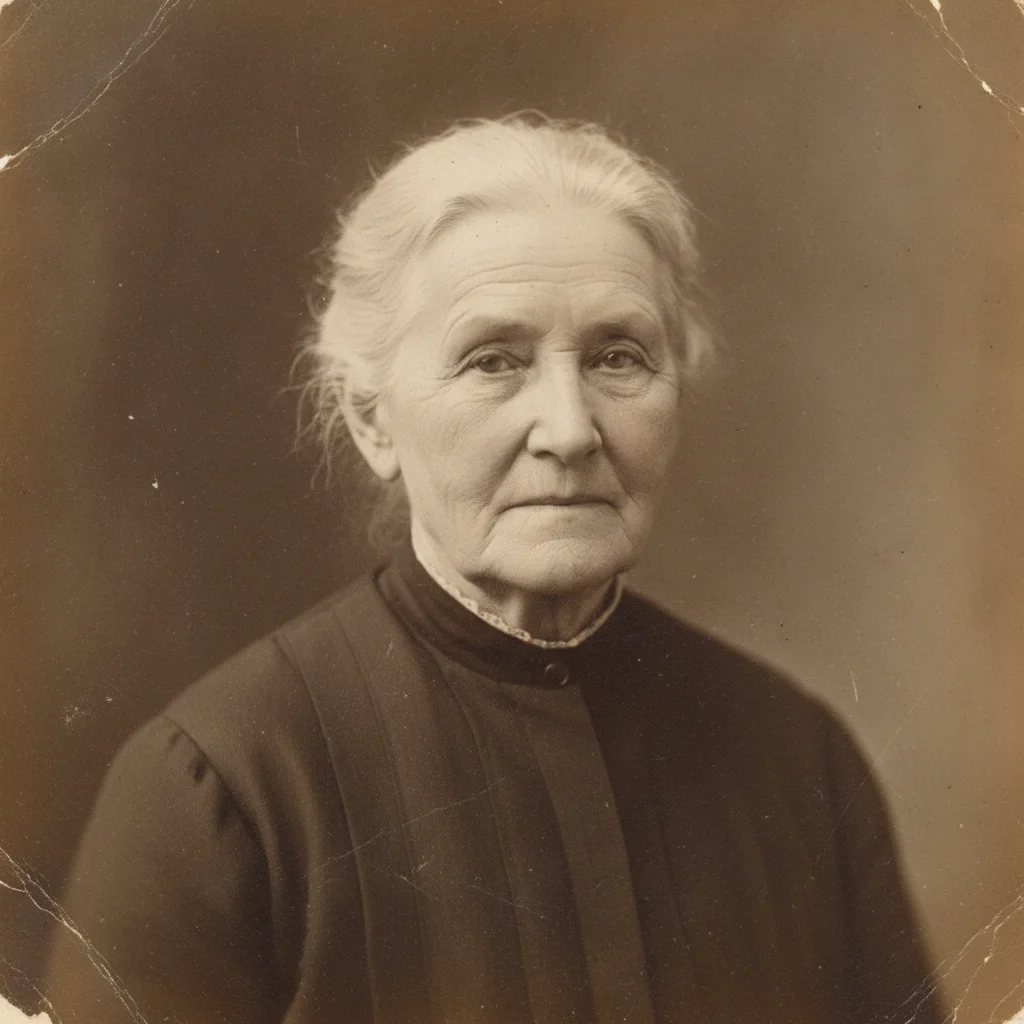 Aged portrait of an older woman with mild surface damage and fading