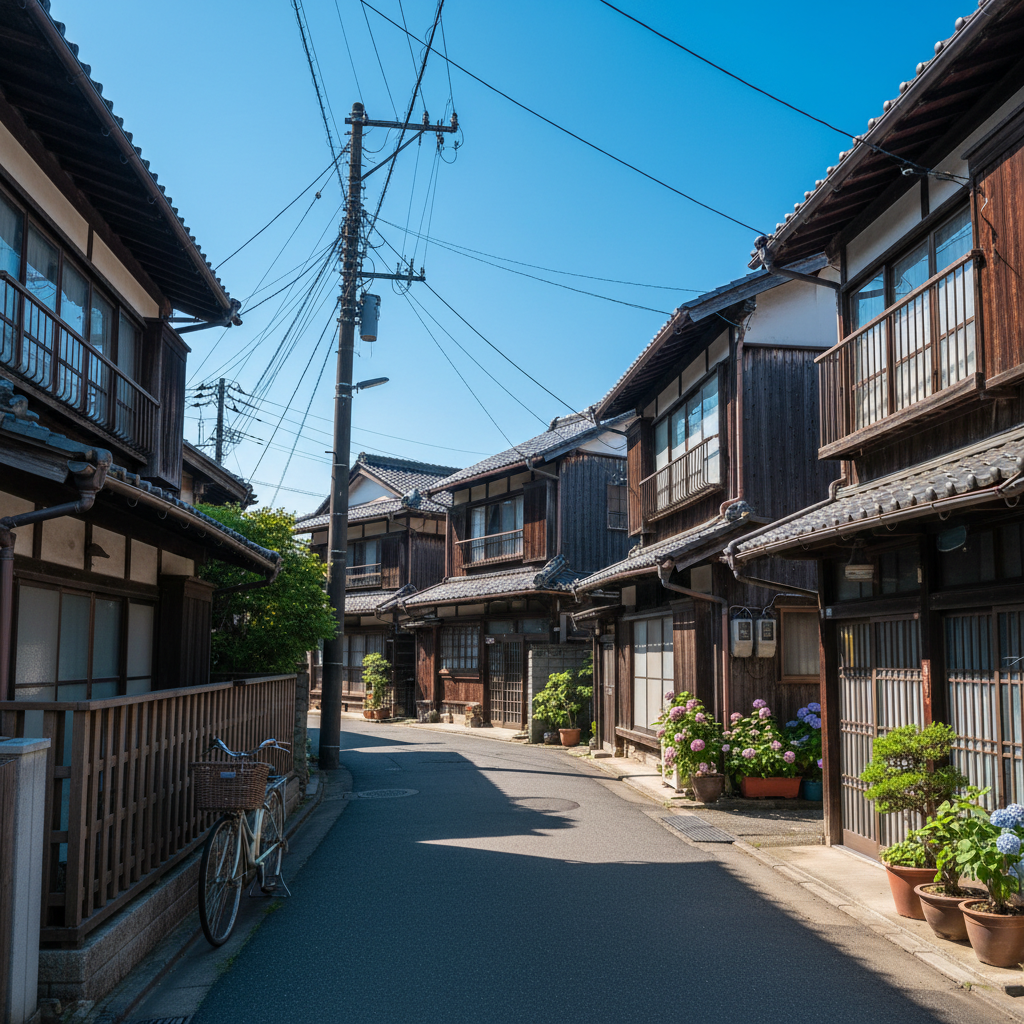 Regular photo of a quiet Japanese neighborhood street