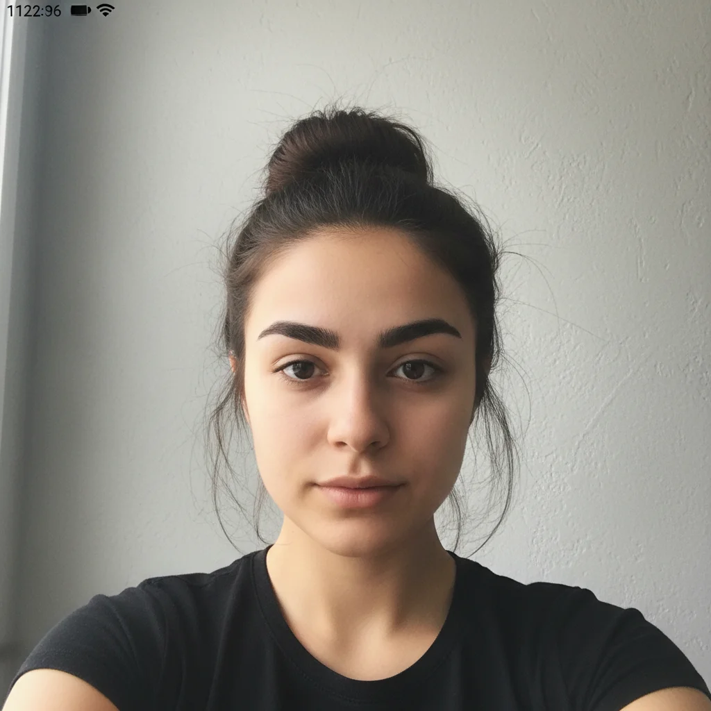 Young woman selfie with normal separate eyebrows