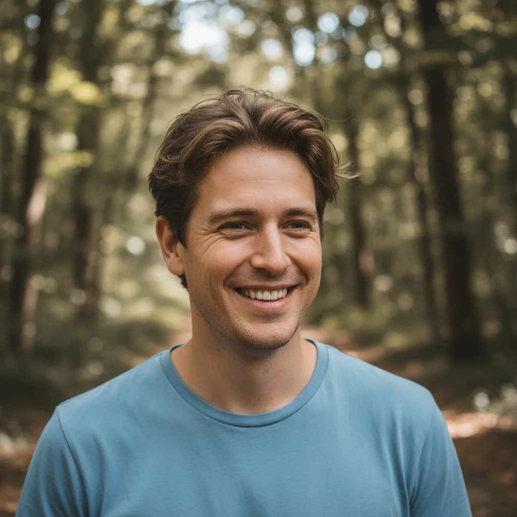 Man in outdoor portrait with normal separate eyebrows