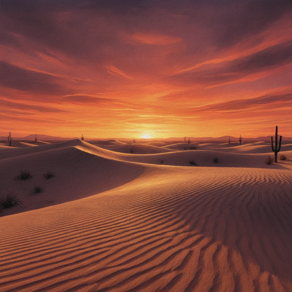 Clean desert landscape with Grok watermark removed and sunset sky gradient seamlessly reconstructed