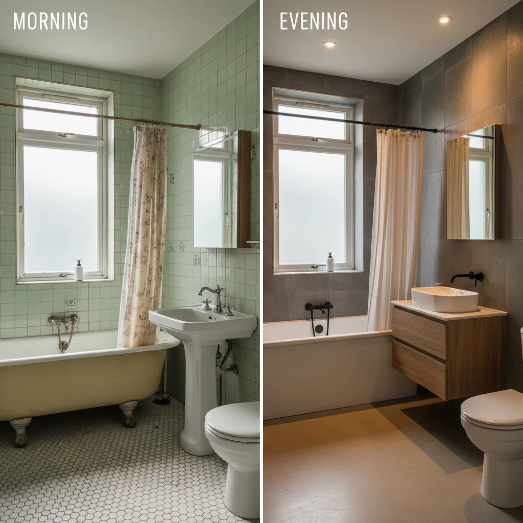 Consistent lighting showing professional bathroom transformation