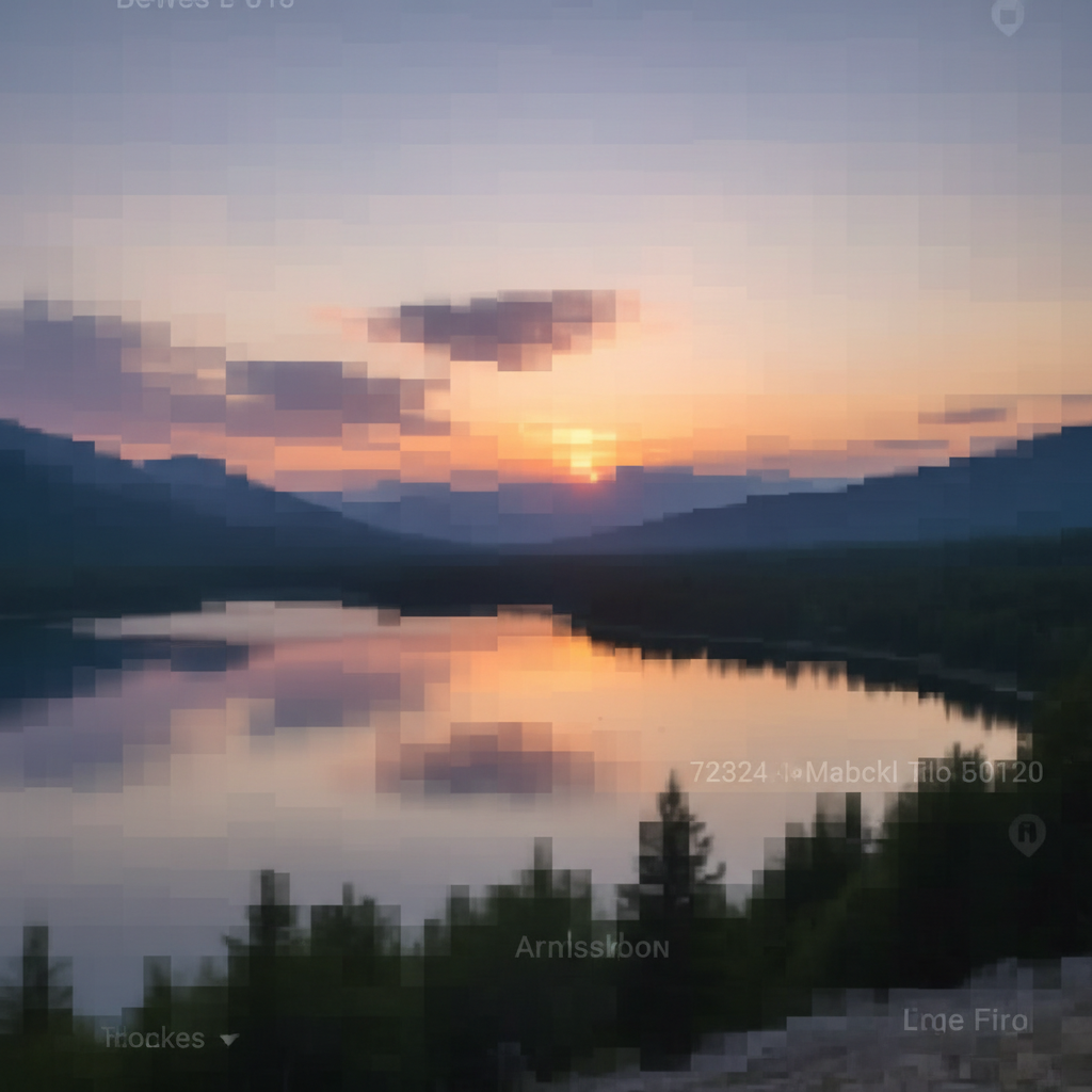 Over-compressed landscape with visible artifacts and banding