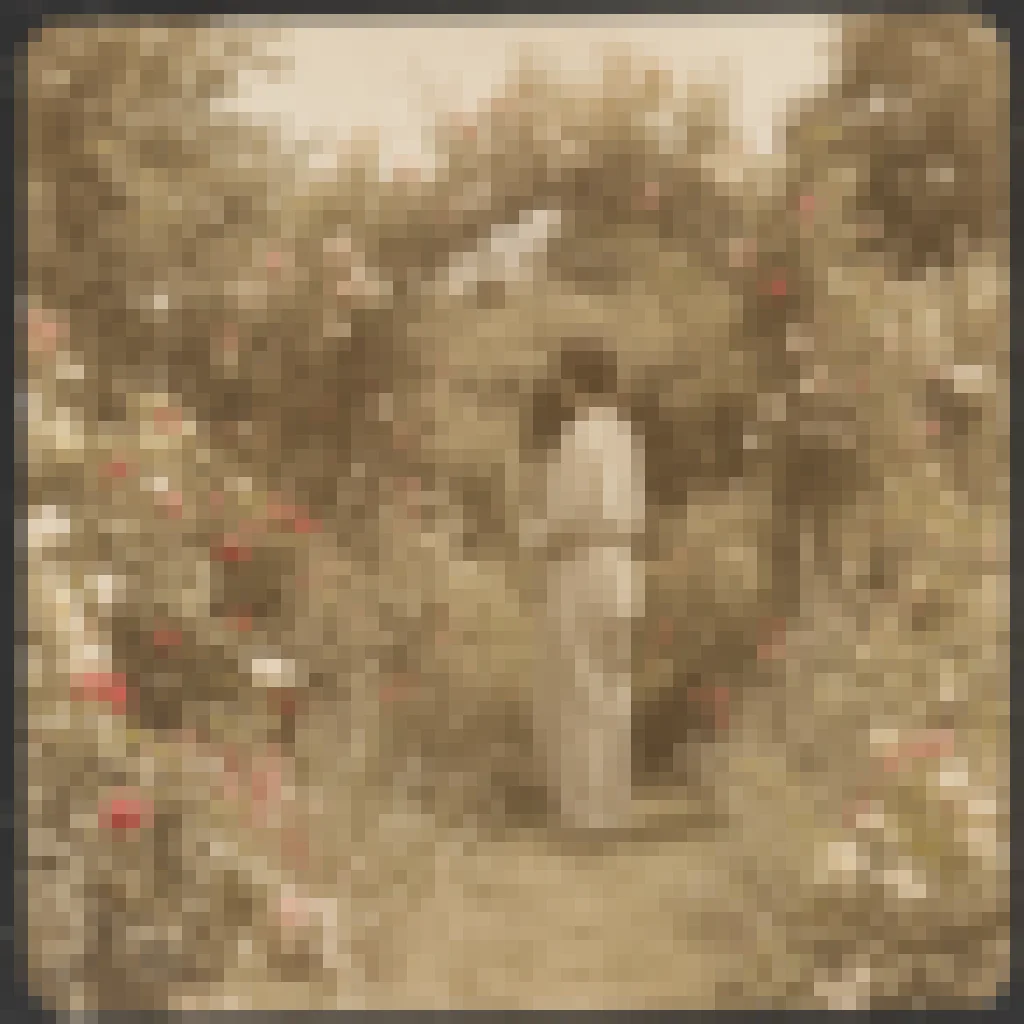 Low-resolution scanned photo of a person in a garden, soft and pixelated with faded film color