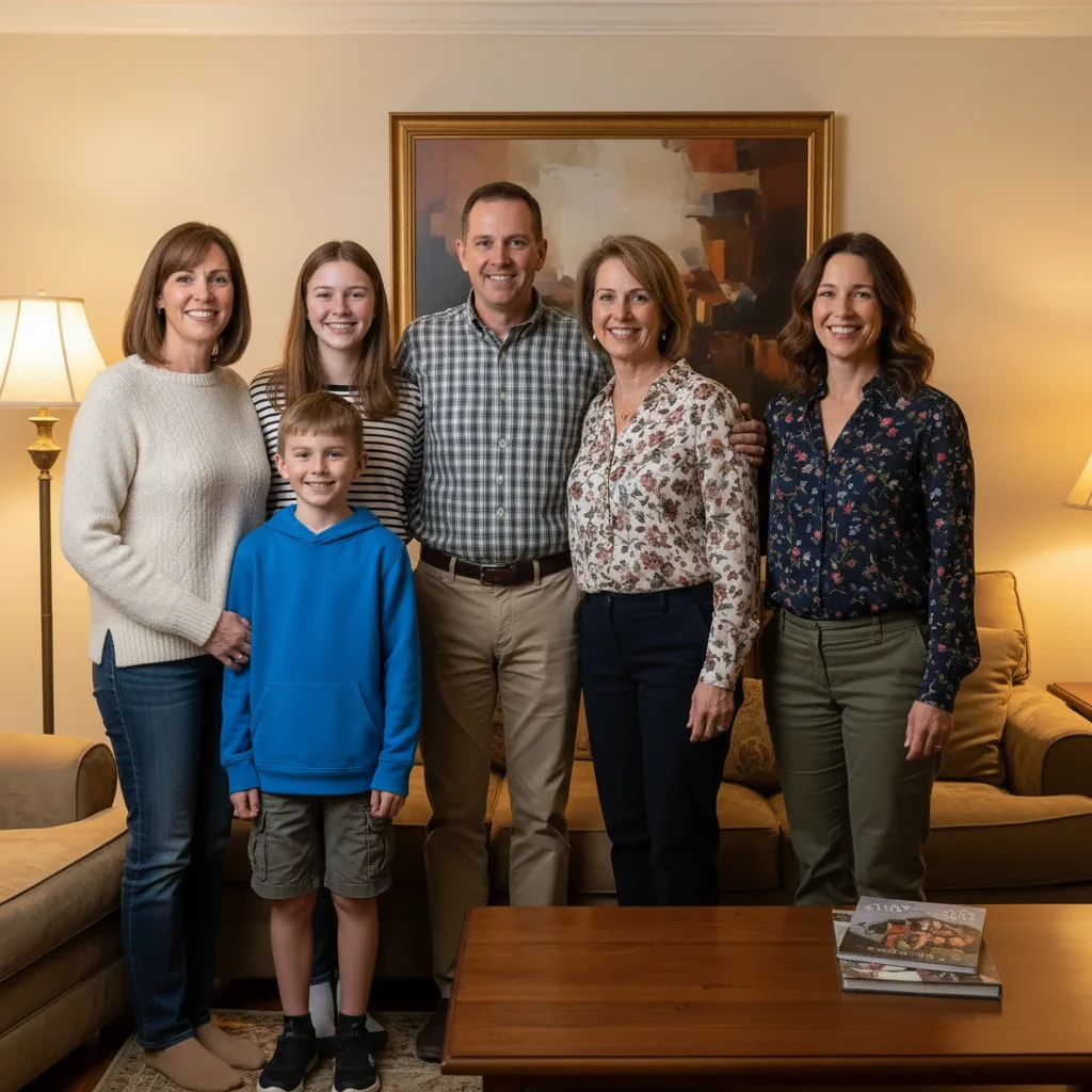 Complete family photo with the user inserted at the right end